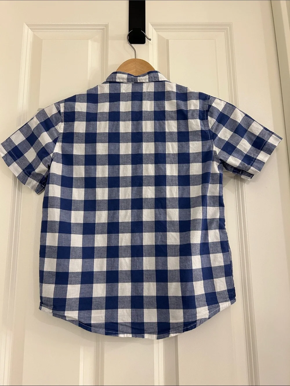 Old Navy Boys Blue White Gingham Short Sleeve Button Down Shirt Size S 6/7